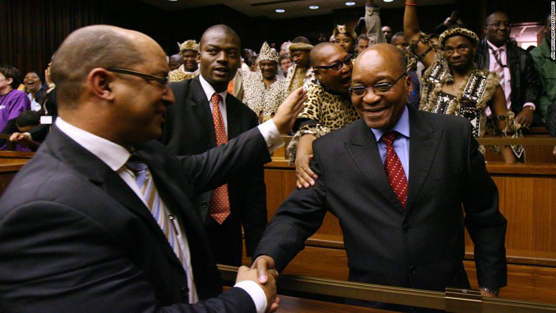Zuma is congratulated by his attorney after his acquittal in May 2006.