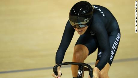 Podmore competes in the women&#39;s team sprint qualifying at  the Rio 2016 Olympic Games.