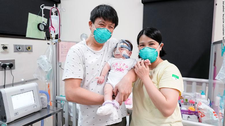 The baby&#39;s parents thanked staff at the hospital after her discharge.