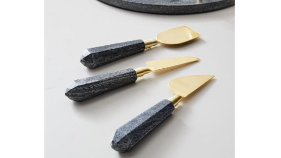 Brass & Black Marble Cheese Knives, Set of 3