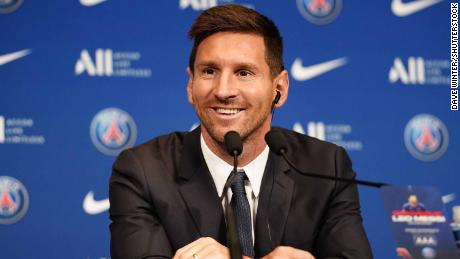 Messi during his presentation as PSG&#39;s latest signing.