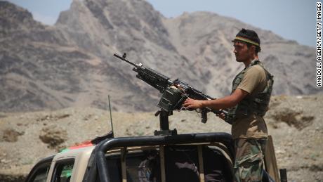 Afghan security forces are seen in the fight against the Taliban near the Torkham border point between Afghanistan and Pakistan in Nangarhar province on July 23, 2021.