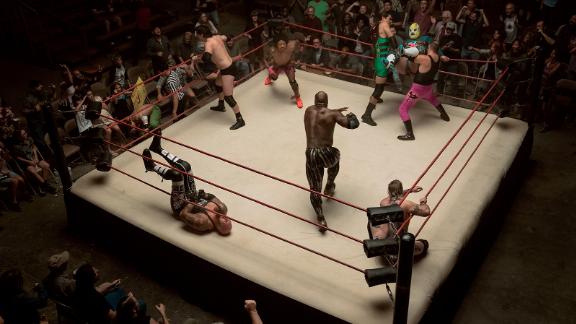 A battle royale from the new Starz wrestling drama 'Heels.'