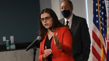 Colorado Secretary of State Jena Griswold speaks during a news conference about the Mesa County election breach investigation on Thursday, August 12, 2021, in Denver.