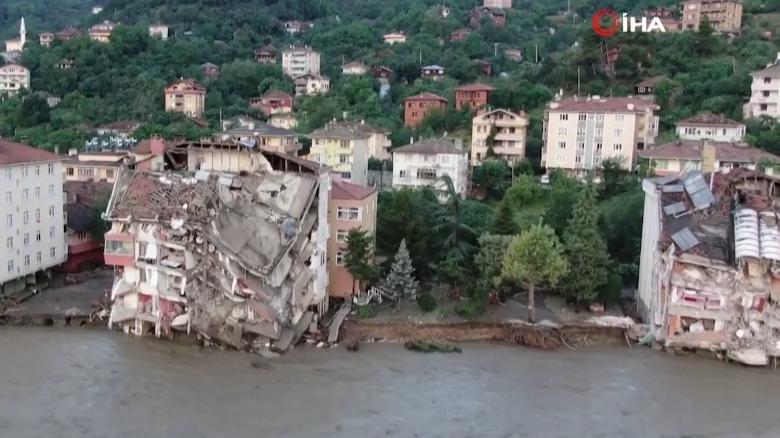 Aerial footage shows destruction following deadly floods in Turkey