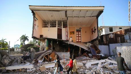 A home destroyed by Saturday&#39;s 7.2 earthquake that struck Haiti.