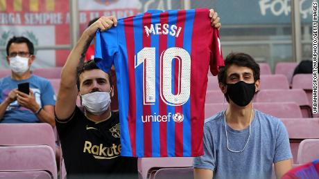 Supporters returned to the Camp Nou and many paid tribute to Lionel Messi.