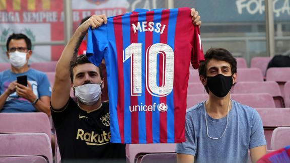 Fans returned to Camp Nou and many paid tribute to Lionel Messi.