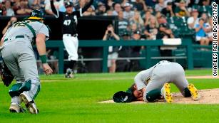 Scary scene as Chris Bassitt is hit in the face with line drive – NBC  Sports Bay Area & California