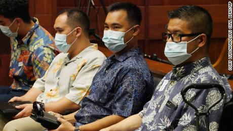 Honolulu police officers, from the right, Geoffrey Thom, Christopher Fredeluces and Zackary Ah Nee will not stand trial. 