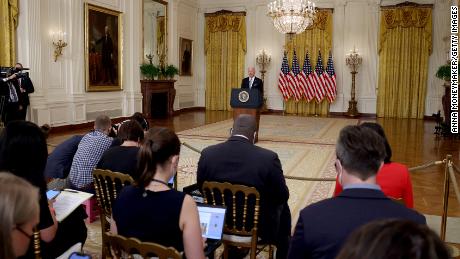 U.S. President Joe Biden delivers remarks on the worsening crisis in Afghanistan from the East Room of the White House August 16, 2021 in Washington, DC. 