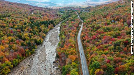 Colorful fall foliage on display at the White Mountain National Forest in New Hampshire in October 2020.