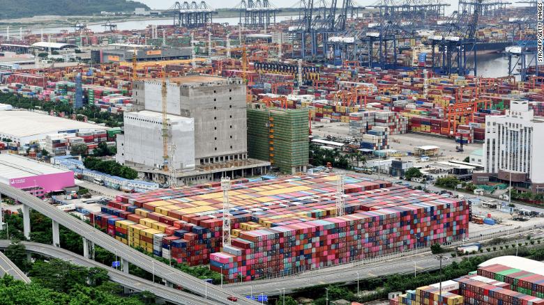 Cargo containers stacked at Yantian port on June 22 in Shenzhen, China.