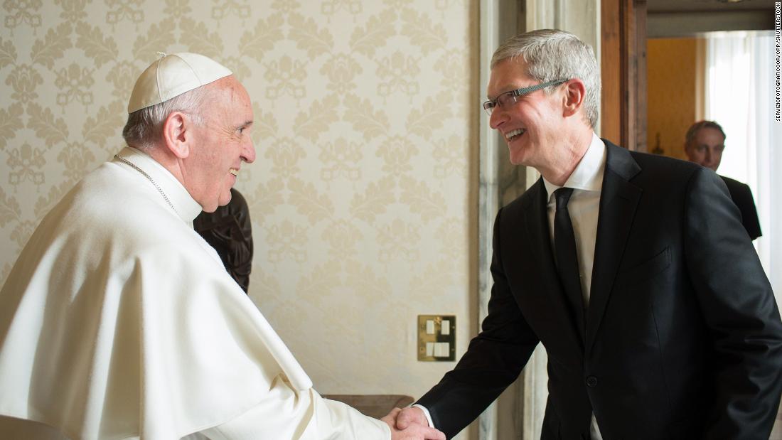 Cook is greeted by Pope Francis at the Vatican on January 22, 2016.
