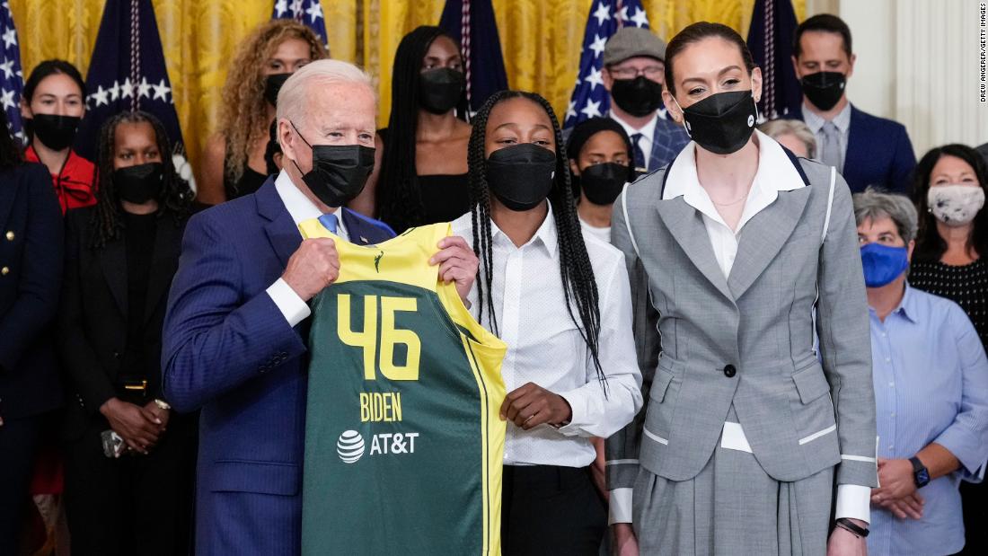 Biden praises WNBA champion Seattle Storm for their work on and off the court during White House visit