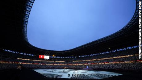 Preparations underway prior to the Opening Ceremony of the 2020 Paralympics in the Olympic Stadium.