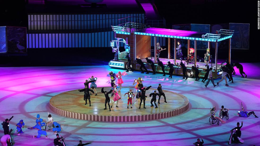 Entertainers perform during the opening ceremony, which was held at Tokyo&#39;s National Stadium.