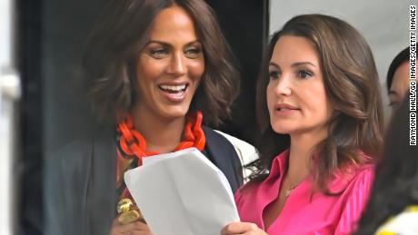 Nicole Ari Parker and Kristin Davis are seen on the set of the Sex and the City reboot -- &quot;And Just Like That&quot;-- recently in New York City. 