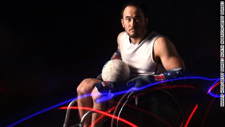 WEST HOLLYWOOD, CALIFORNIA - NOVEMBER 19: Wheelchair rugby athlete Chuck Aoki poses for a portrait during the Team USA Tokyo 2020 Olympics shoot on November 19, 2019 in West Hollywood, California. (Photo by Harry How/Getty Images)