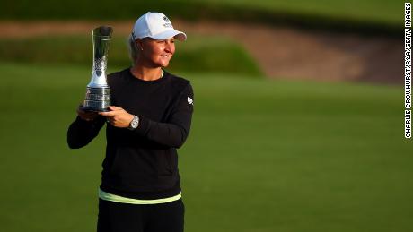 Nordqvist poses with the Women&#39;s Open trophy at Carnoustie.