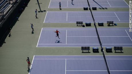 The 2021 US Open will offer mental health services to athletes (seen here during qualifying sessions ahead of the tournament&#39;s official start). 