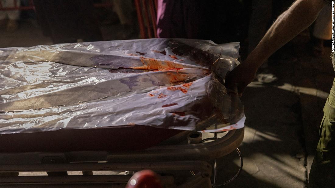 A bloodied gurney is seen at a Kabul hospital on Thursday.