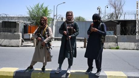 On August 16, 2021, Taliban fighters patrolled Kabul Street. 