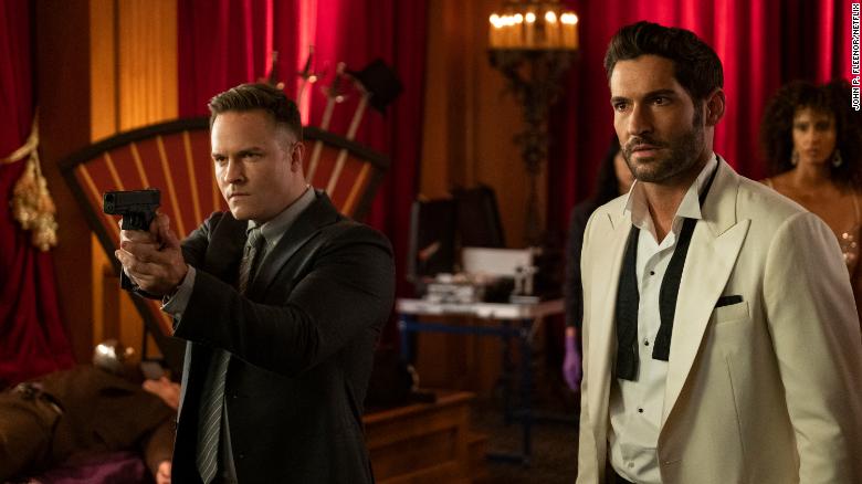 Scott Porter and Tom Ellis in &#39;Lucifer,&#39; which begins its final season on Netflix.