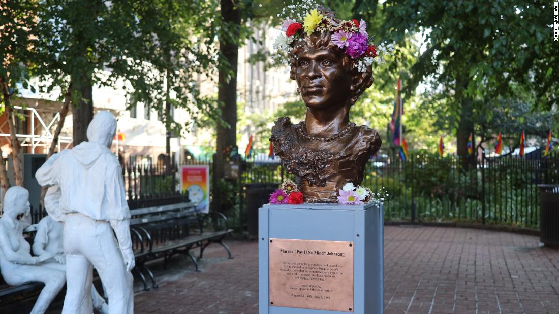A bust of Marsha P. Johnson went up near the Stonewall Inn as a tribute to the transgender activist