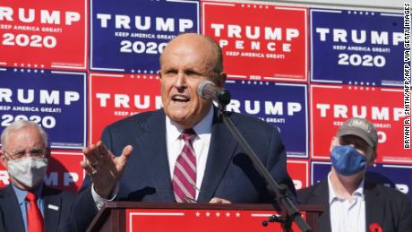 Attorney for the President, Rudy Giuliani, speaks at a news conference in the parking lot of a landscaping company on November 7, 2020 in Philadelphia. - Joe Biden has won the US presidency over Donald Trump, TV networks projected on November 7, 2020. CNN, NBC News and CBS News called the race in his favor, after projecting he had won the decisive state of Pennsylvania. (Photo by Bryan R. Smith / AFP) (Photo by BRYAN R. SMITH/AFP via Getty Images)