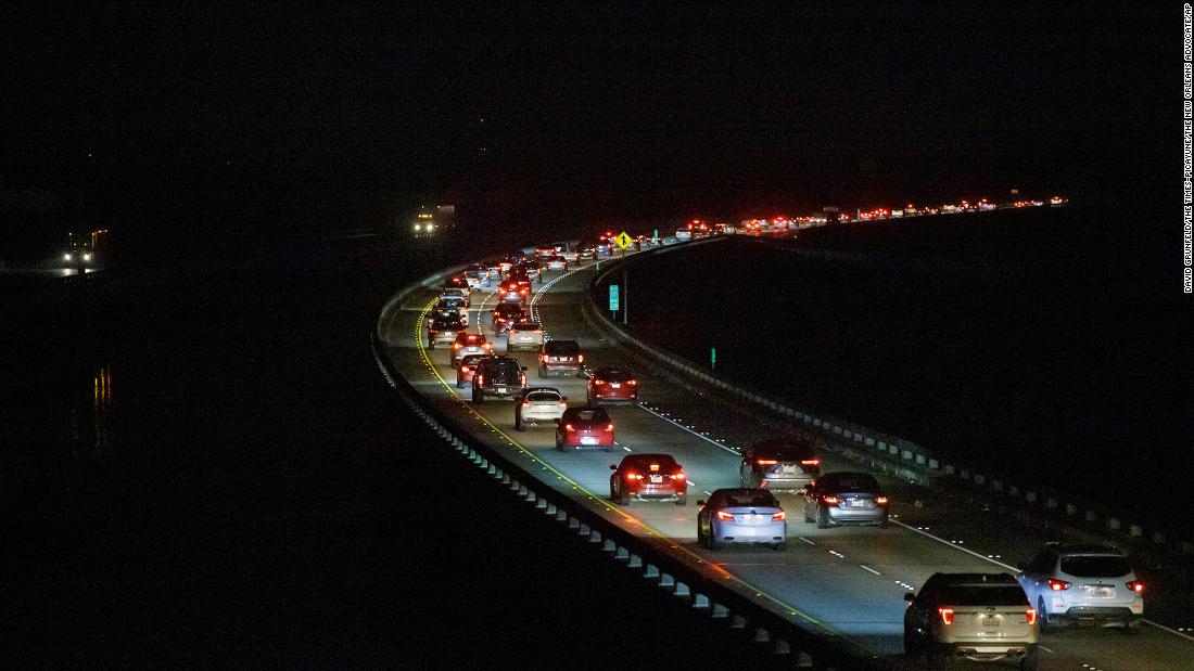 Highway traffic moves slowly near Kenner as many residents fled the Louisiana city.