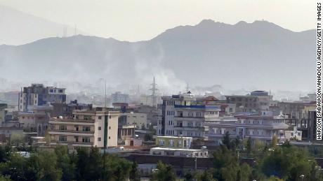 Smoke rises after an explosion in Kabul, Afghanistan on Sunday.