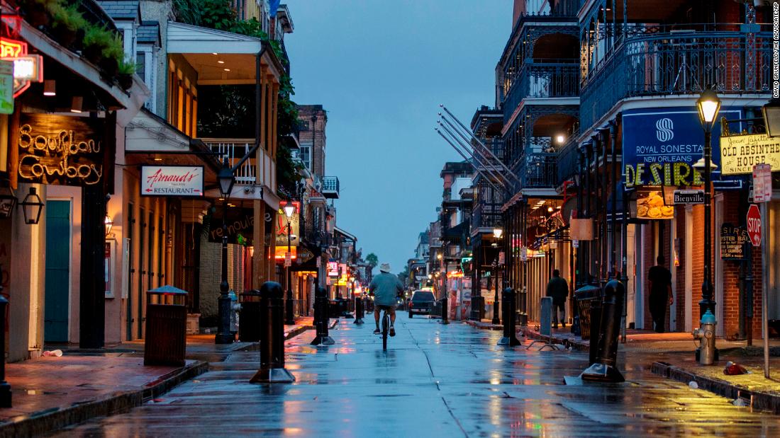 New Orleans&#39; Bourbon Street is nearly empty on August 29.
