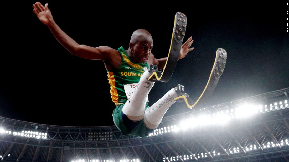 South Africa&#39;s Ntando Mahlangu competes in the long jump, which he won on Saturday, August 28.