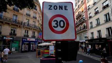 A speed limit road sign in Paris on Monday as a rule change came into effect.