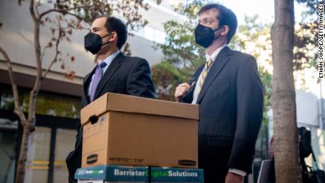 Defense attorneys for Elizabeth Holmes, founder of Theranos, arrive at the Robert F. Peckham Federal Building on August 31, 2021 in San Jose, California. 