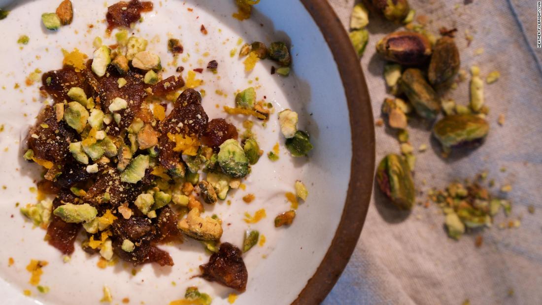 Whipped Greek Yogurt With Cardamom, Date and Pistachios