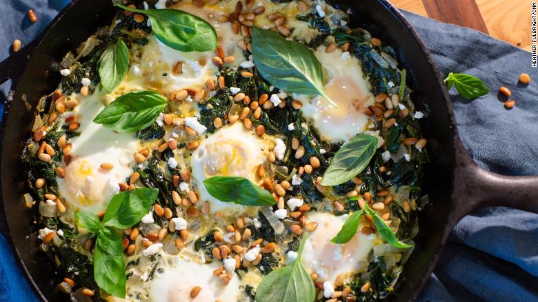 Green Shakshuka With Basil and Toasted Pine Nuts