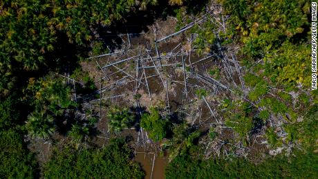 An aerial view of a deforested area in the municipality of Melgaco in Brazil&#39;s Para State, Brazil, on July 30, 2020.