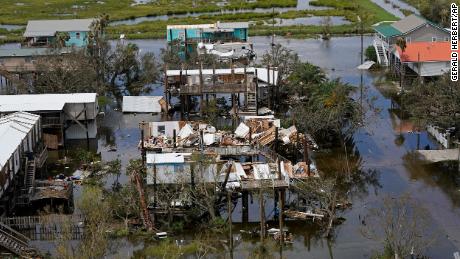 An areal photo from a rescue flight provided by MedicCorps.org shows the destruction on Grand Isle on Tuesday.