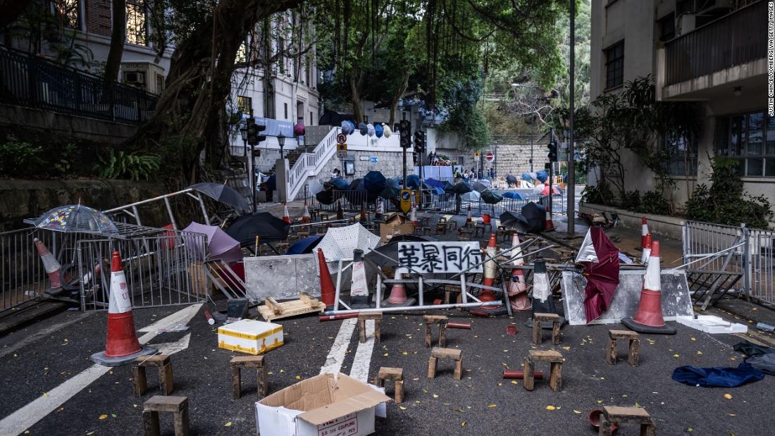 Students barricaded the road outside HKU in November 2019.