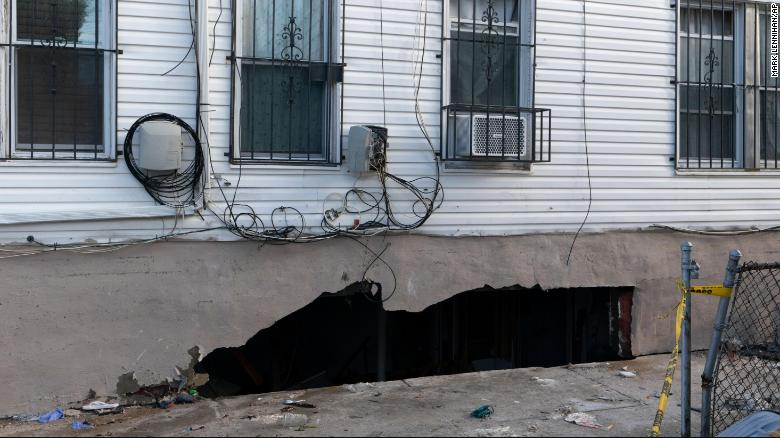 A building in Queens, New York, is damaged on September 2.