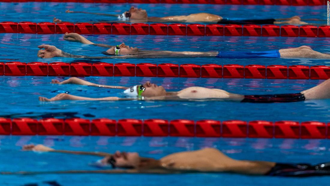 Swimmers prepare for a backstroke race on Thursday, September 2.