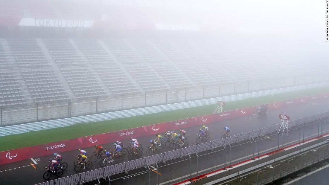 Cyclists race at the Fuji International Speedway in Oyama, Japan, on September 2.
