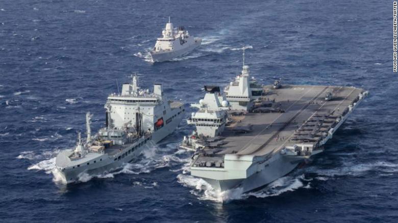 The UK aircraft carrier HMS Queen Elizabeth conducts a joint drill with the South Korean Navy in waters off the Korean Peninsula this week. 