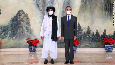 Chinese Foreign Minister Wang Yi meets with Mullah Abdul Ghani Baradar, the Taliban&#39;s political chief, in Tianjin, northern China on July 28.