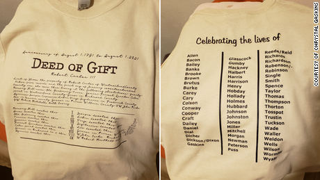 Chrystal Gaskins shared images of T-shirts made to honor the 230th anniversary of the manumission. 