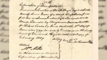 A certificate of freedom for one of the freedmen reads, &quot;Dennis Johnston, a Male Negro aged about twenty seven years of dark Complexion five feet ten or eleven inches, stout and well made liberated By Benjamen (sic) Dawson, trustee for Robert Carter by Deed dated the 3rd day of November 1799, and duly recorded in the County Court of Frederick. Registered this 2nd day of February 1809.&quot;