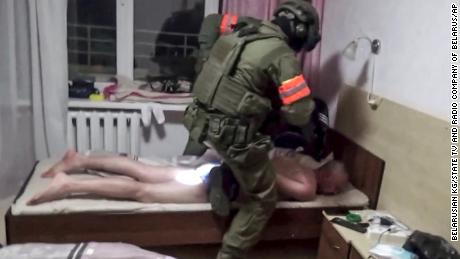 Video released by the Belarusian KGB, State TV and Radio Company of Belarus showed Russian men being detained.