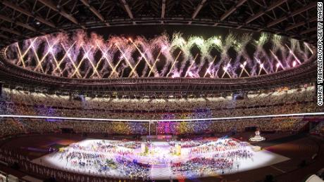 Fireworks light up the sky during the closing ceremony of the Tokyo Paralympics.